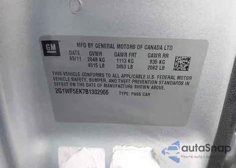 2011 Chevrolet Impala Ls from USA, damaged, VIN 2G1WF5EK7B1302966